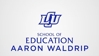 Beige background with the 皇冠体育 logo centered above "School of Education Aaron Waldrip" in blue text